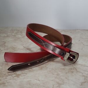 Catherine Dial Easley Two-Tone Red and Brown Leather Belt L